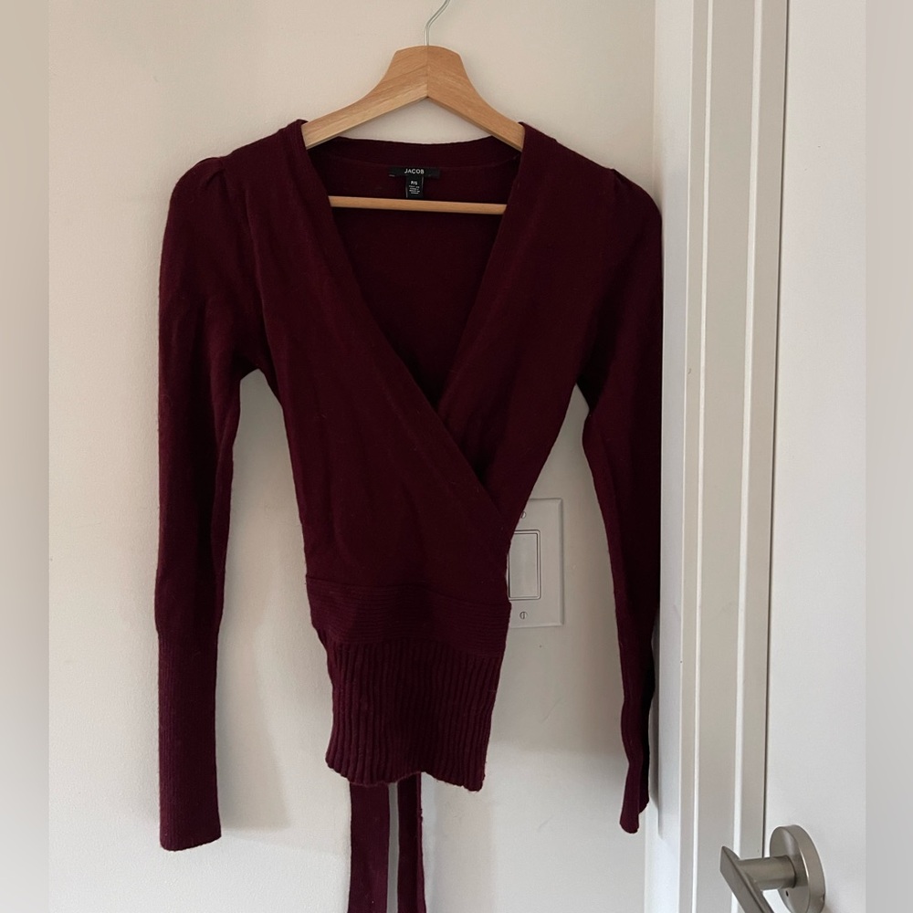 SOLD-Jacob Burgundy Tie-Up Knit Top